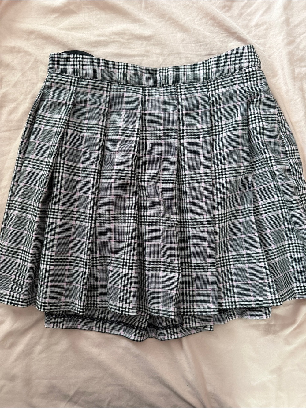 Cat & Jack Grey Plaid Pleated Skirt with Pink Accents
